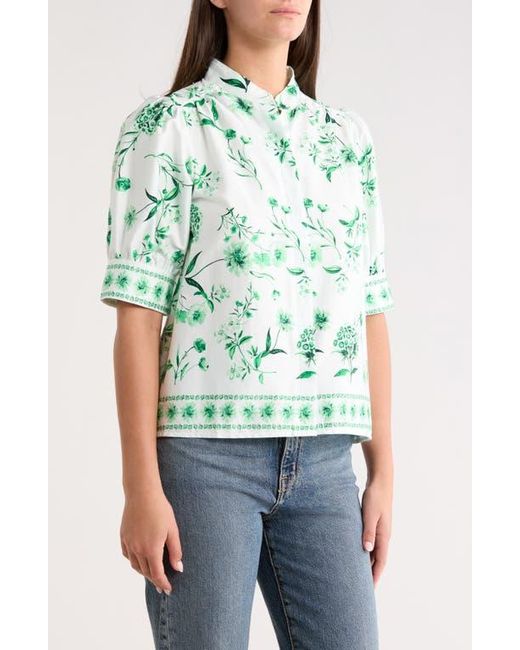 Cece Green Floral Button-Up Top