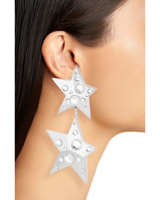 Area White Crystal Star Drop Earrings