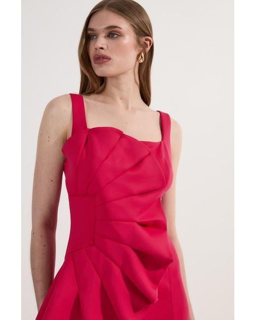 Karen Millen Pink Scuba Drama Ruffle Woven Mini Dress