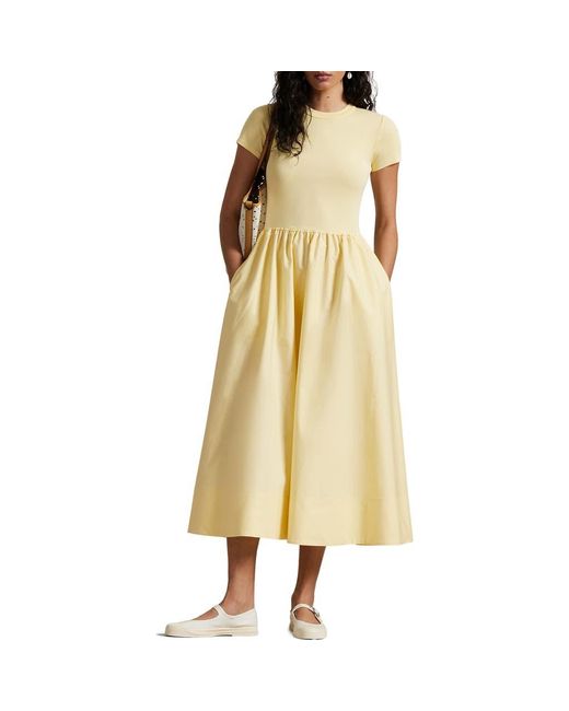 Polo Ralph Lauren Short Sleeve Cotton Midi Dress in Yellow | Lyst