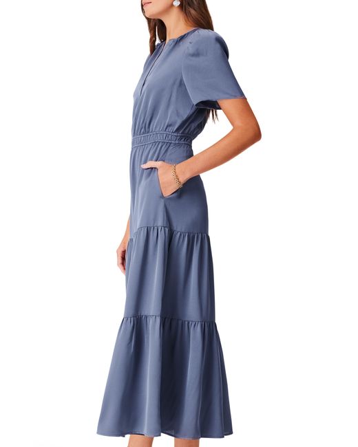NIC+ZOE Blue Nic+zoe Daydream Short Sleeve Tiered Maxi Dress