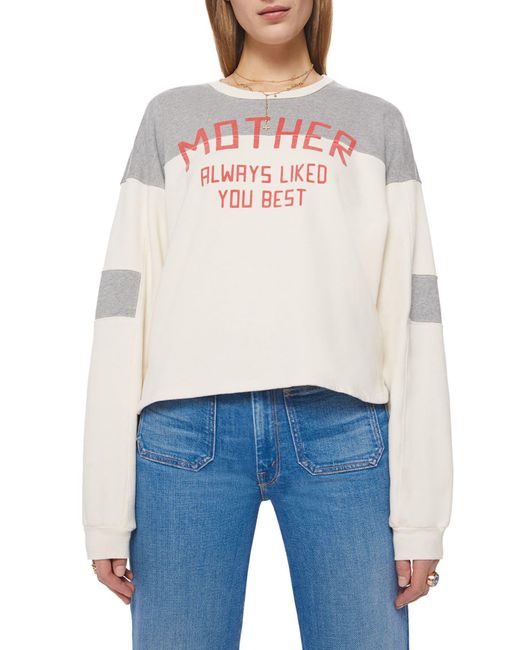 Mother Blue The Champ Colorblock Cotton Graphic Sweatshirt