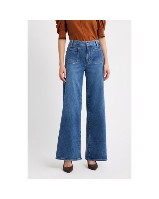 FRAME Blue Le Slim Palazzo Patch Pocket High Waist Wide Leg Jeans