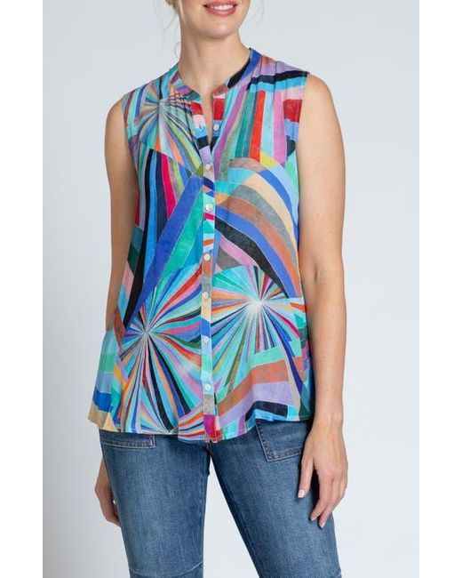 Apny Blue Print Chiffon Button-Up Sleeveless Top