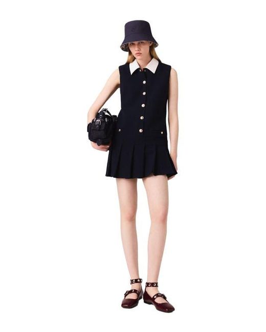 Maje Black Mini Tweed Dress With Removable Collar