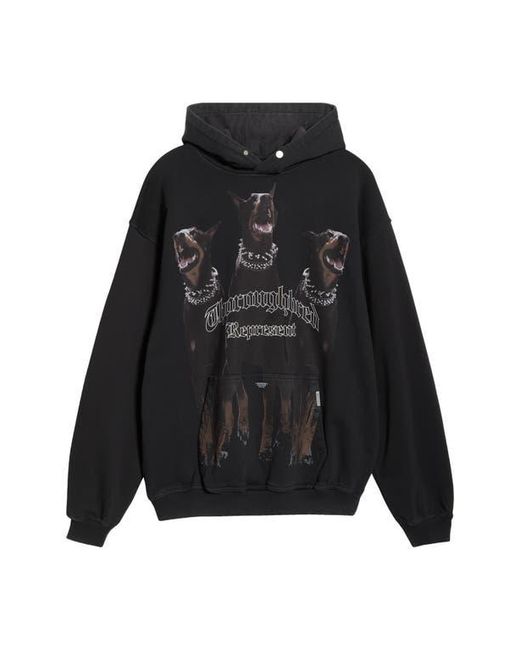 Represent Black Thoroughbred Oversize Cotton Graphic Hoodie for men