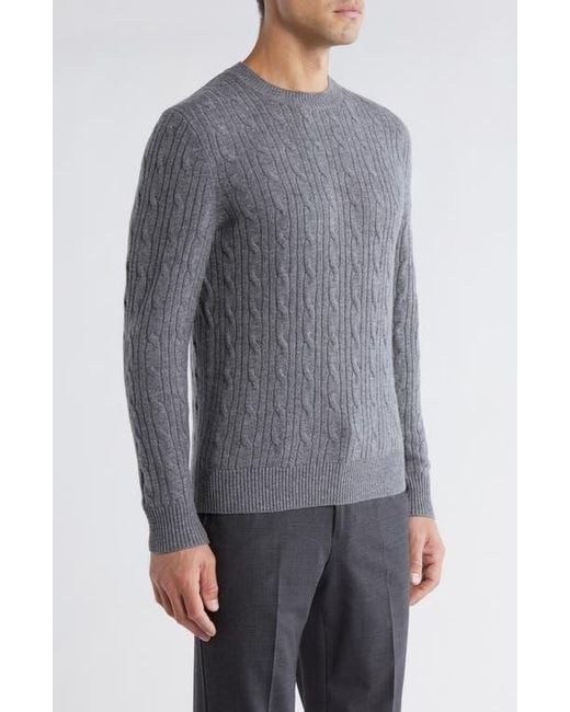 Boss Gray Hetico Cable Stitch Virgin Wool & Cashmere Sweater for men