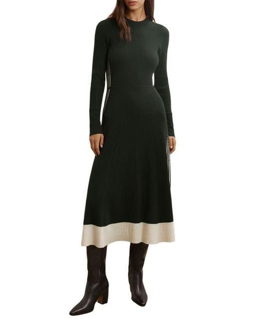 Reiss Black Aria Long Sleeve Rib Maxi Dress