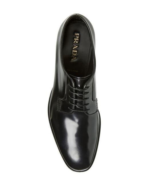 Prada Black Formale Spazzolato Plain Toe Derby for men