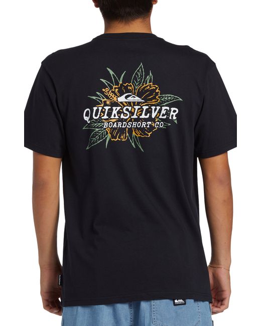 Quiksilver Black Hibsicus Organic Cotton Graphic T-shirt for men