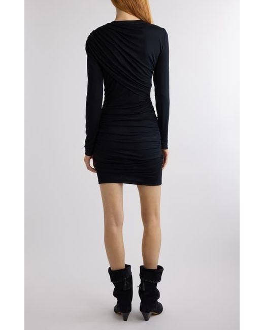Isabel Marant Black Denise Shirred Long Sleeve Body-Con Minidress