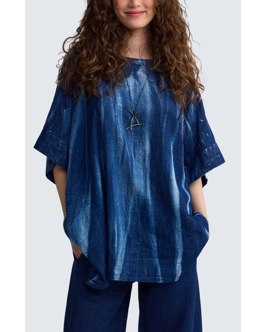 Luukaa Blue Quinn Batik-Effect Back-Button Tunic