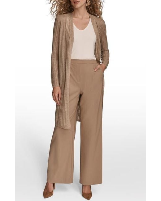 Donna Karan Brown Pointelle Cardigan