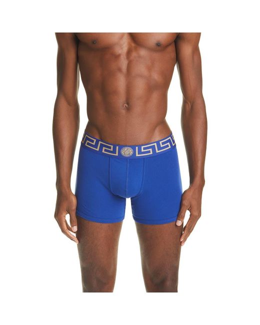 Versace Blue Long Stretch Cotton Trunks for men