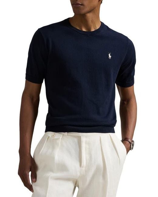 Polo Ralph Lauren Blue Short Sleeve Cotton Crewneck Sweater for men