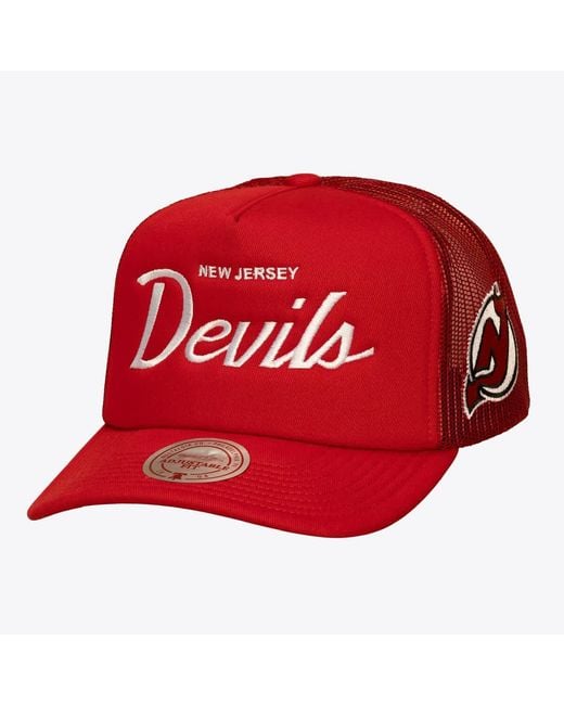 Mitchell & Ness Red New Jersey Devils Head Coach Trucker Adjustable Hat for men
