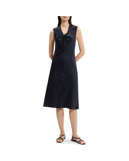 Theory Twist Scoop Satin Dress in Black | Lyst