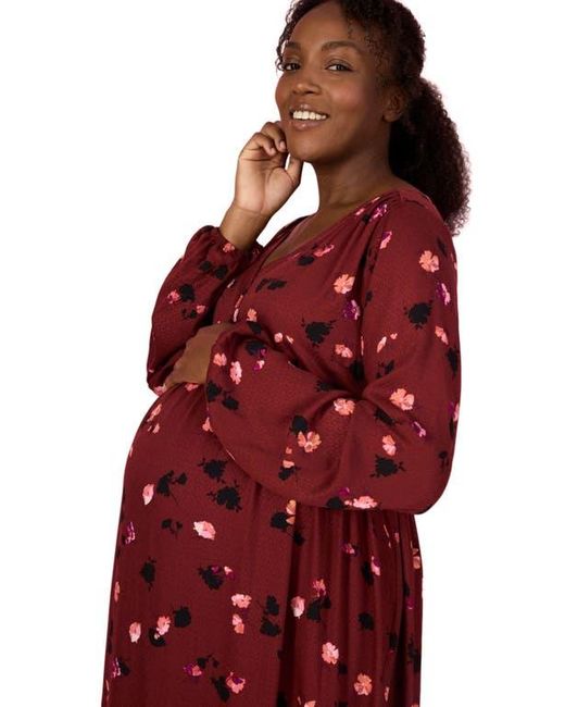 Motherhood Maternity Red Long Sleeve Button Front Maternity Midi Dress