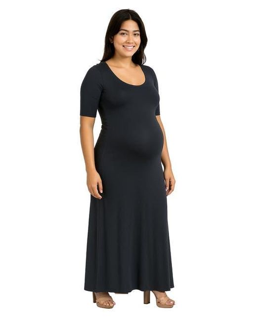 24seven Comfort Apparel Blue Casual Maternity Maxi Dress With Sleeves