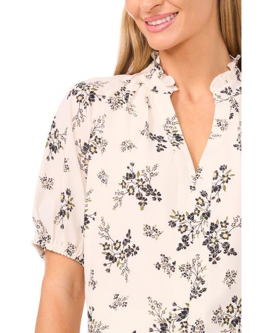Cece Blue Floral Ruffle V-Neck Georgette Top