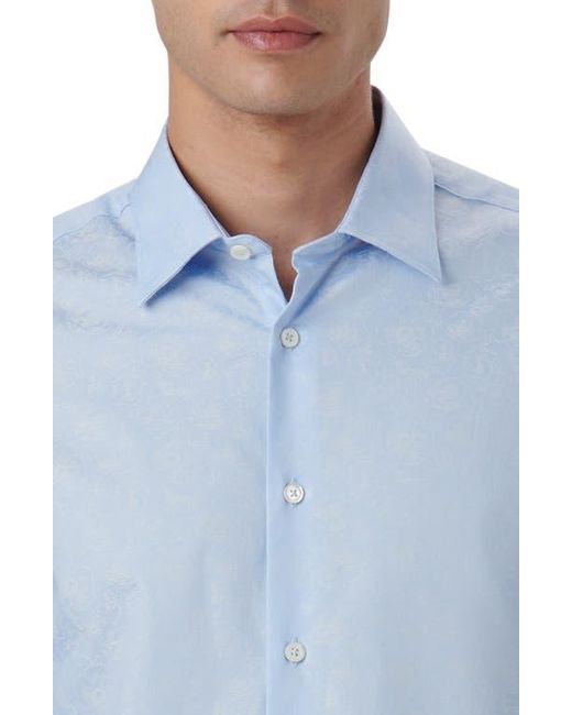 Bugatchi Blue Julian Shaped Fit Print Button-Up Shirt for men