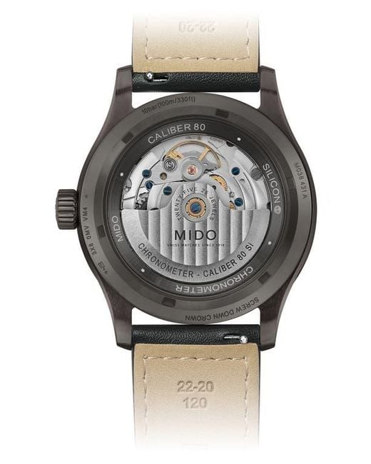 MIDO Black Multifort Automatic Leather Strap Watch, 42Mm for men