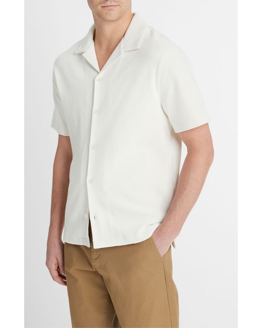 Vince White Bouclé Knit Short Sleeve Camp Shirt for men
