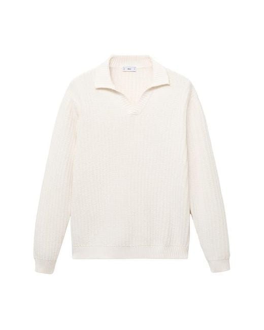 Mango White Structured Cotton Polo Sweater for men