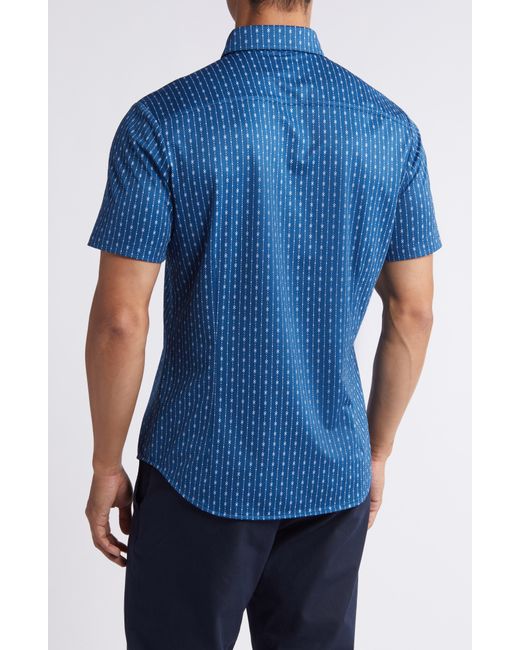 Mizzen+Main Blue Mizzen+main Halyard Trim Fit Print Short Sleeve Performance Knit Button-up Shirt for men