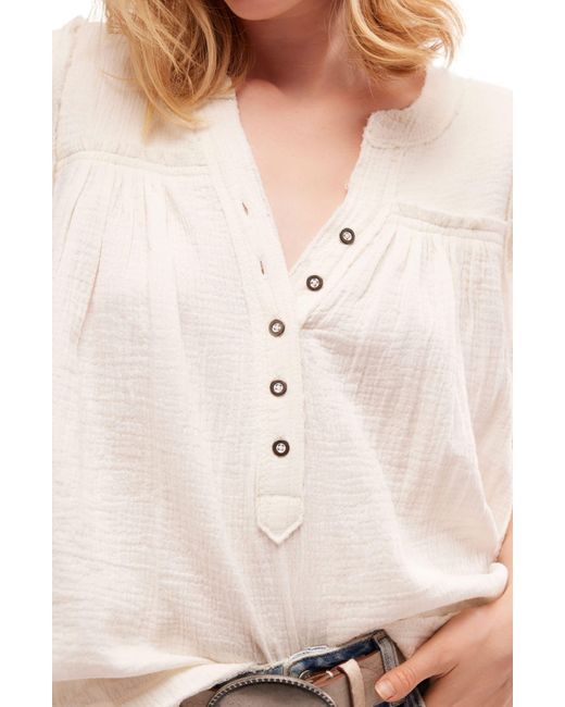 Free People White Horizons Double Cloth Top