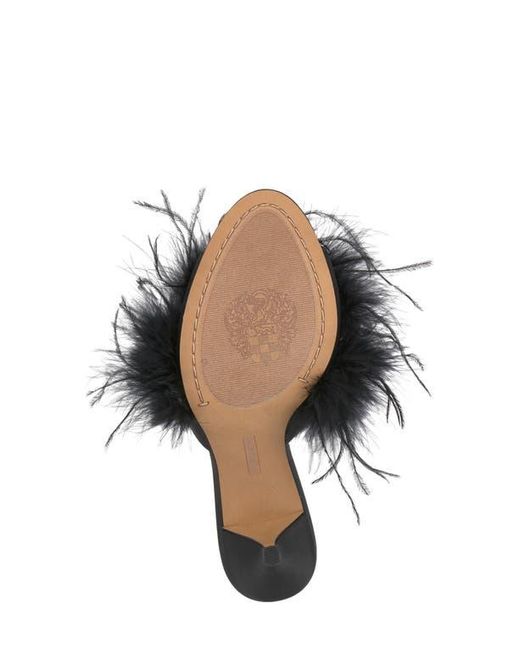 Vince Camuto Black Paelly Faux Feather Slide Sandal