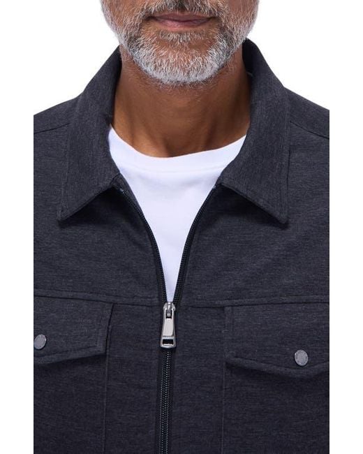 Bugatchi Blue Soft Touch Zip Knit Shirt Jacket for men