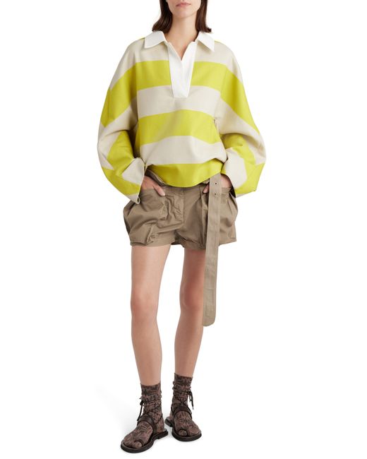 Dries Van Noten Yellow Block Stripe Oversize Cotton & Linen Blend Rugby Shirt