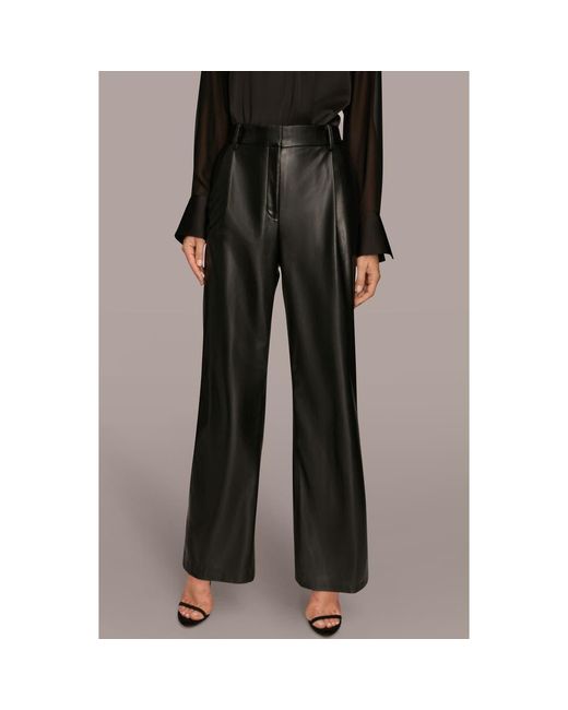 Donna Karan Black Faux Leather Straight Leg Pants