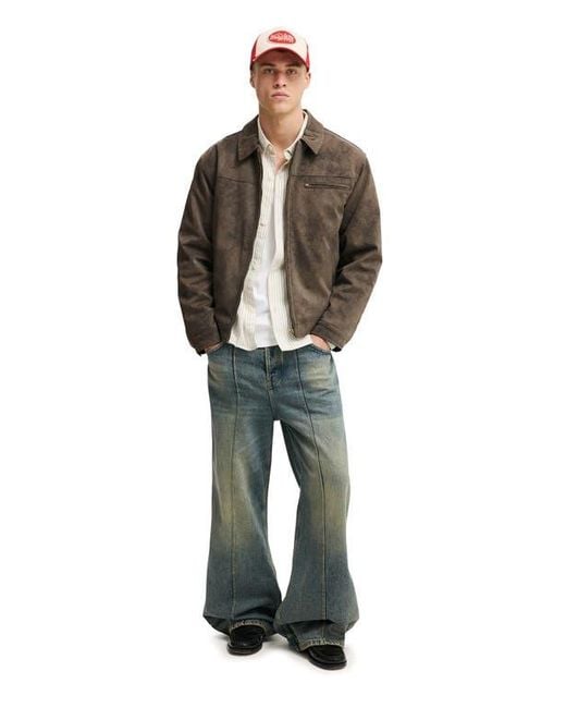 Cotton On Brown Cropped Faux Suede Harrington for men
