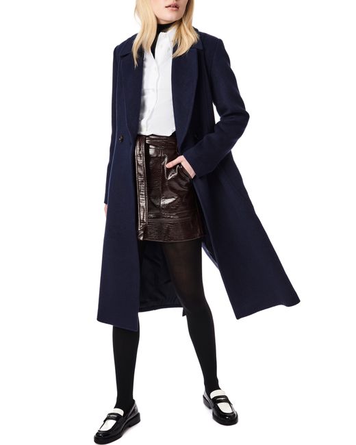 Bernardo Blue Belted Wool Blend Longline Coat