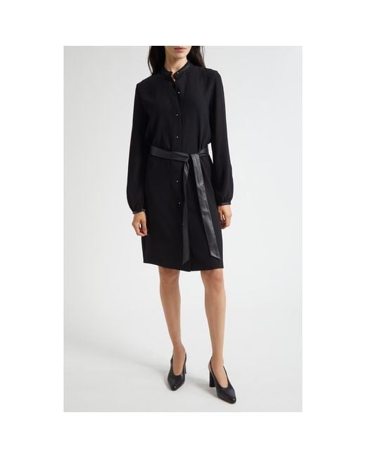 Vince Women's Black Faux Leather Trim Long Sleeve Shirtdress -  www.stlouis.ac.tz