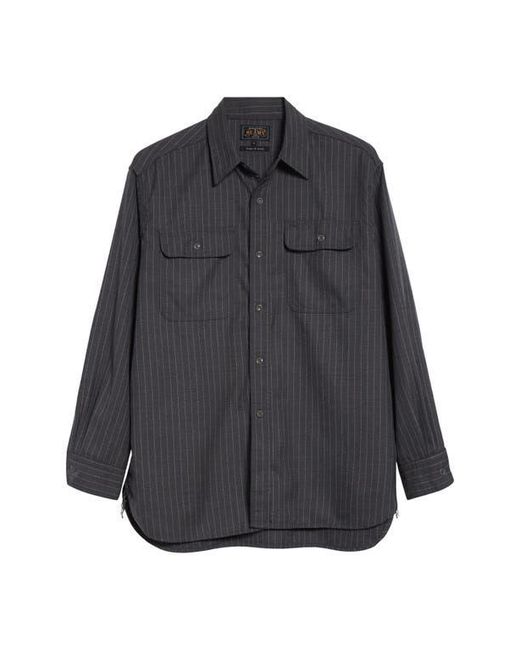 Beams Plus Black Work Uniform Pinstripe Serge Button-Up Shirt for men