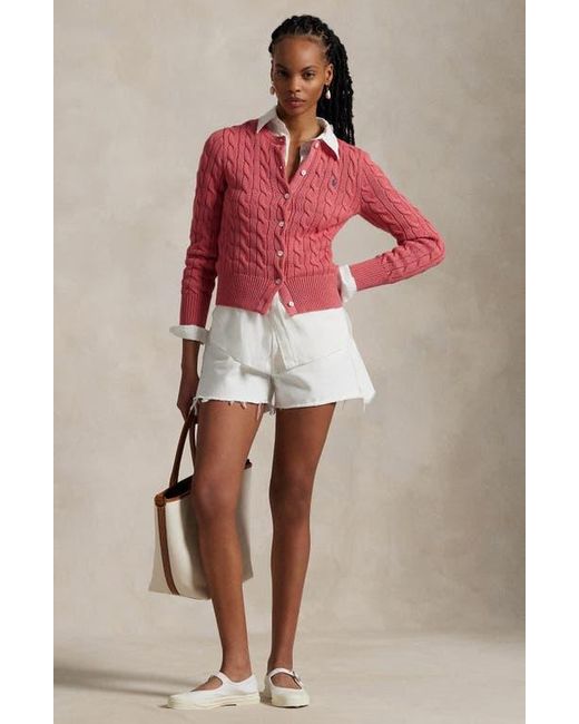 Polo Ralph Lauren Red Cable Knit Cotton Crewneck Cardigan