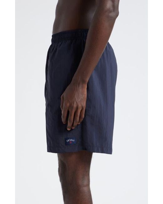 Noah NYC Blue Core Logo Patch Swim Trunks for men