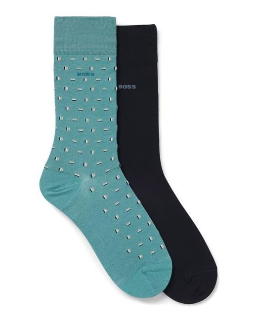 Boss Blue Assorted 2-Pack Geometic & Solid Cotton Blend Dress Socks for men
