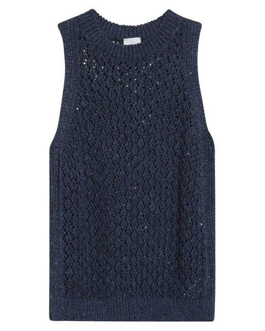 Eleventy Blue Sequin Open Stitch Sweater Tank