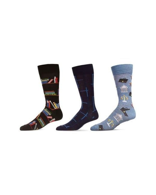 Memoi Blue Professions Assorted 3-Pack Crew Socks for men