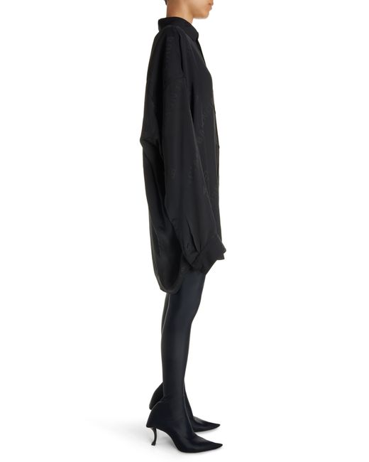 Balenciaga Black Logo Jacquard Cocoon Long Sleeve High-low Shirtdress
