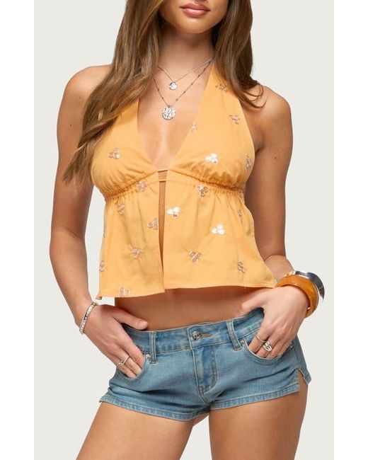 Edikted Blue Cherra Sequin Split Front Halter Top