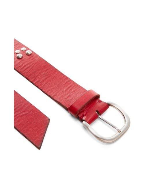 Mango Red Stud Detail Leather Belt
