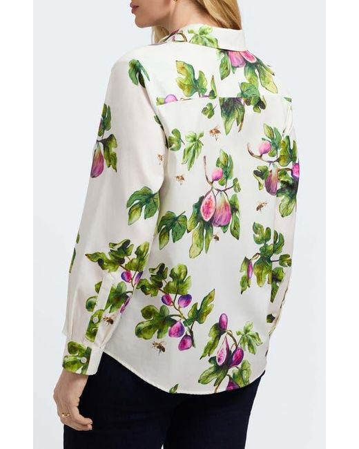 Foxcroft Green Hampton Figs Print Stretch Cotton Button-Up Shirt