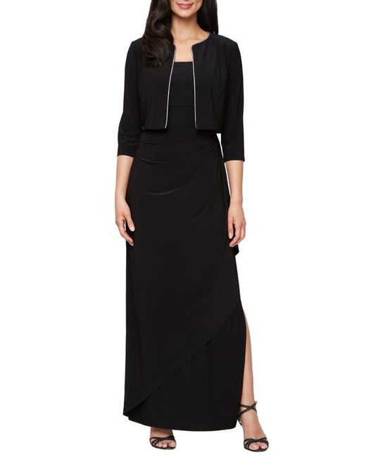 Alex Evenings Black Empire Waist Matte Jersey Gown With Jacket