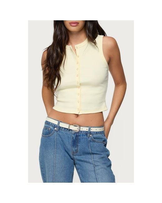 Edikted Blue Basel Front Button Rib Crop Top