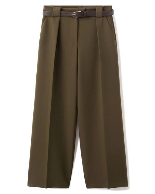 Mango Green Belted Pleated Straight Leg Pants